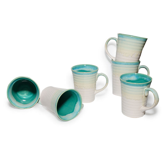 Coffee, Milk, Mugs Set of 6 | White - Teal | 320ml
