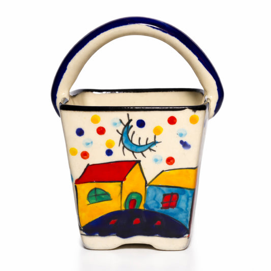 Handpainted Ceramic Spoon Stand & Cutlery Basket for Kitchen