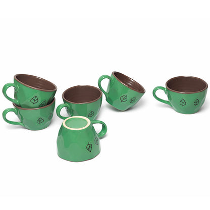 Coffee Mugs Set of 6 | Green-Grey | 220 ml