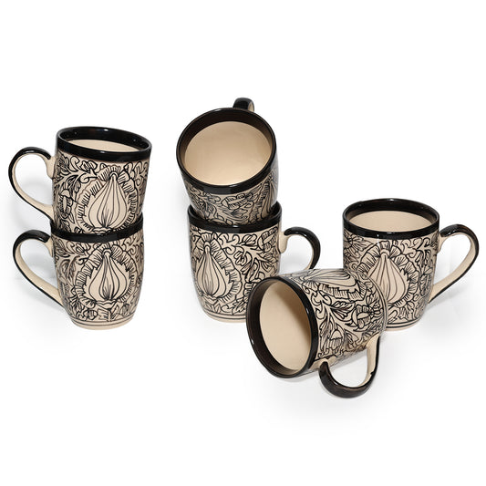Coffee Mugs Set of 6 | Kalamkari Painting | 250 ml