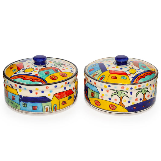 Hand Painted Serving Donga with Lid (Set of 2, Multicolour, 1250 ml)