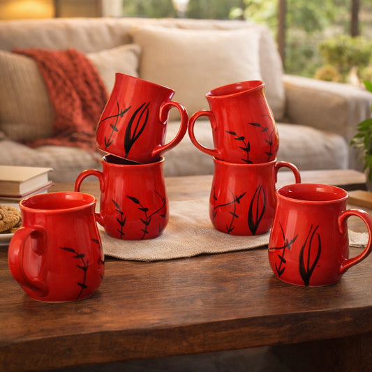 Milk Mugs Set of 6 | Red-Black | 400ml
