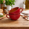 Soup Bowls with Handle| Red - Brown, Set of  2, 400 ml
