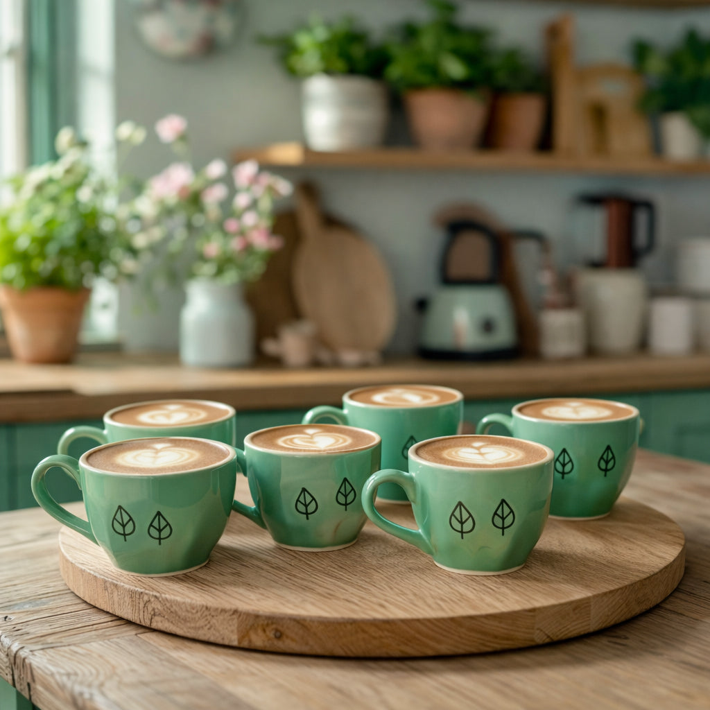 Coffee Mugs Set of 6 | Green-Grey | 220 ml
