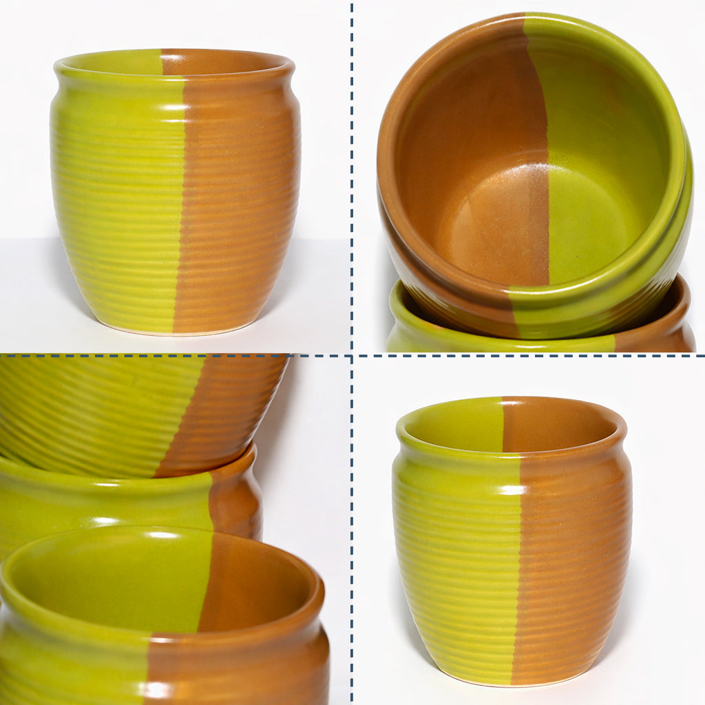 Tea Kullads Set of 6 | Parrot Green - Brown | 220 ml