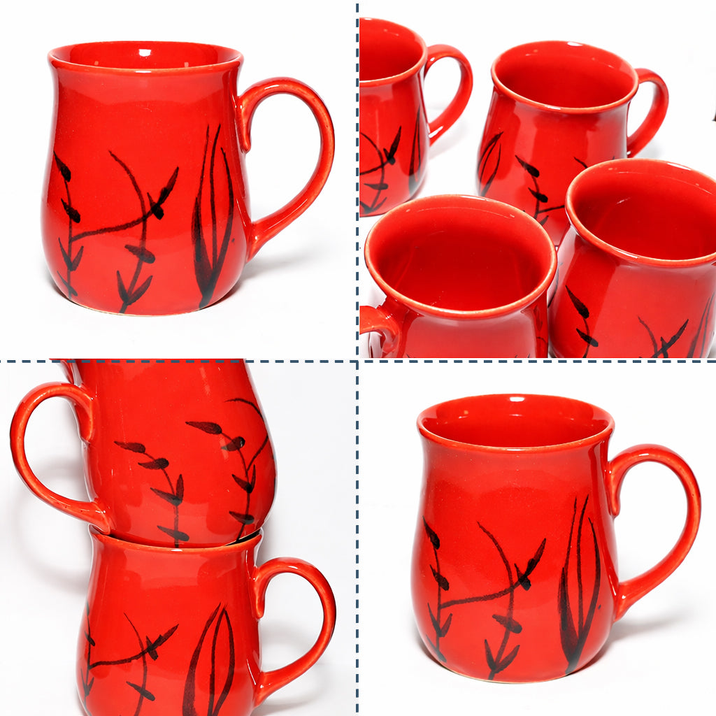 Milk Mugs Set of 6 | Red-Black | 400ml
