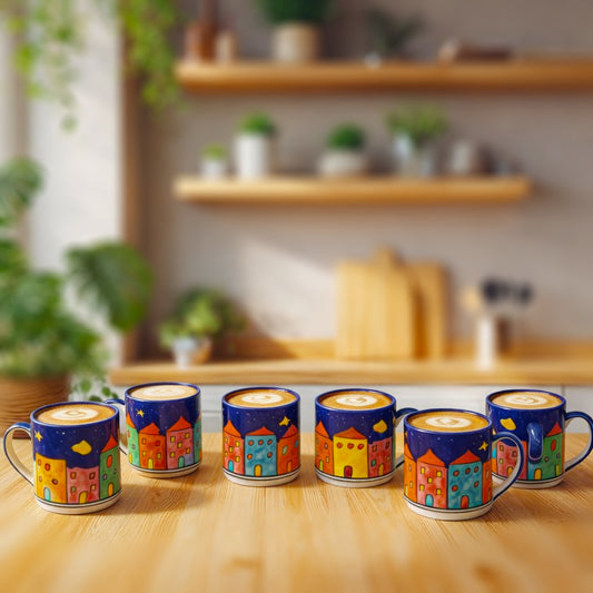 Coffee Mugs Set of 6 | Multicolur Hand-Painting | 220 ml