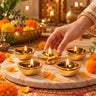 Ceramic Gold One Lotus Diya with 4 Diyas
