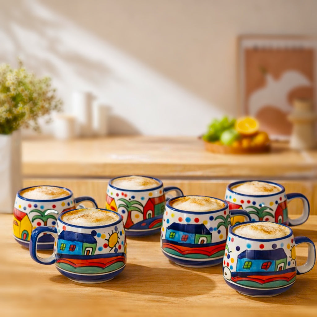 Coffee, Milk, Mugs Set | Multicolur Hand-Painting | 350 ml
