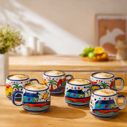 Coffee, Milk, Mugs Set of 6| Multicolur Hand-Painting | 350 ml