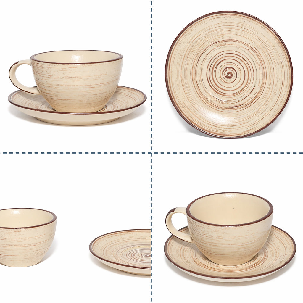 Coffee Mug Saucer Set | Cream - Brown | 300 ml