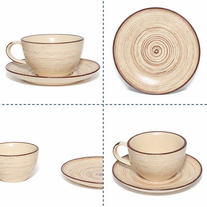 Coffee Mug Saucer Set | Cream - Brown | 300 ml