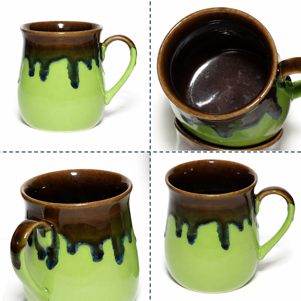 Milk Mugs Set of 6 | Parrot Green-Brown | 400ml