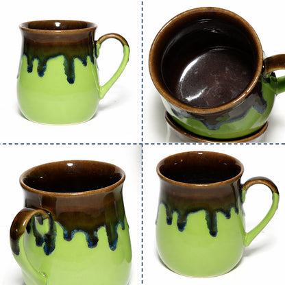 Milk Mugs Set of 6 | Parrot Green-Brown | 400ml