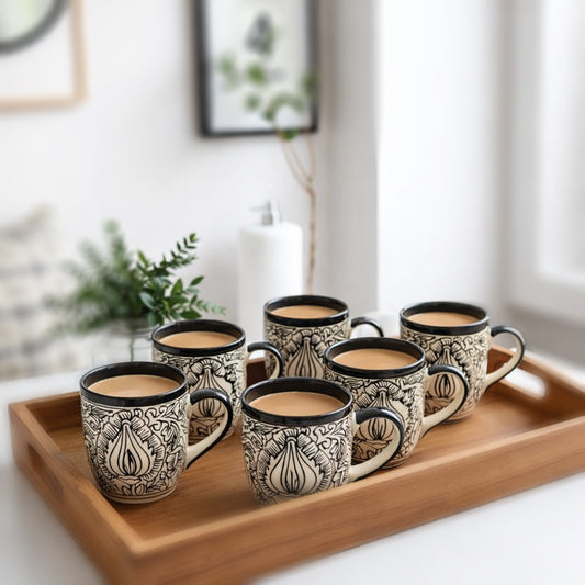 Coffee Mugs Set of 6 | Kalamkari Painting | 250 ml