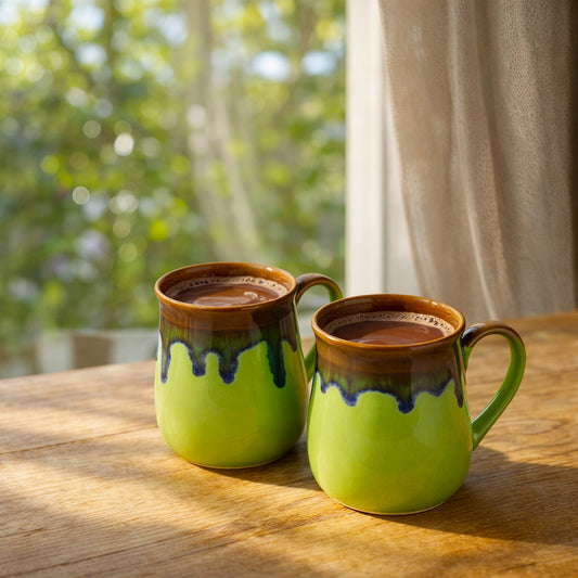 BRINNS Ceramic Milk Mugs Set | Parrot Green - Brown, 400 ml, Set of 2, Milk Mugs | Glossy | Microwave and Dishwasher Safe | Perfect for Gifting, Home & Office Use