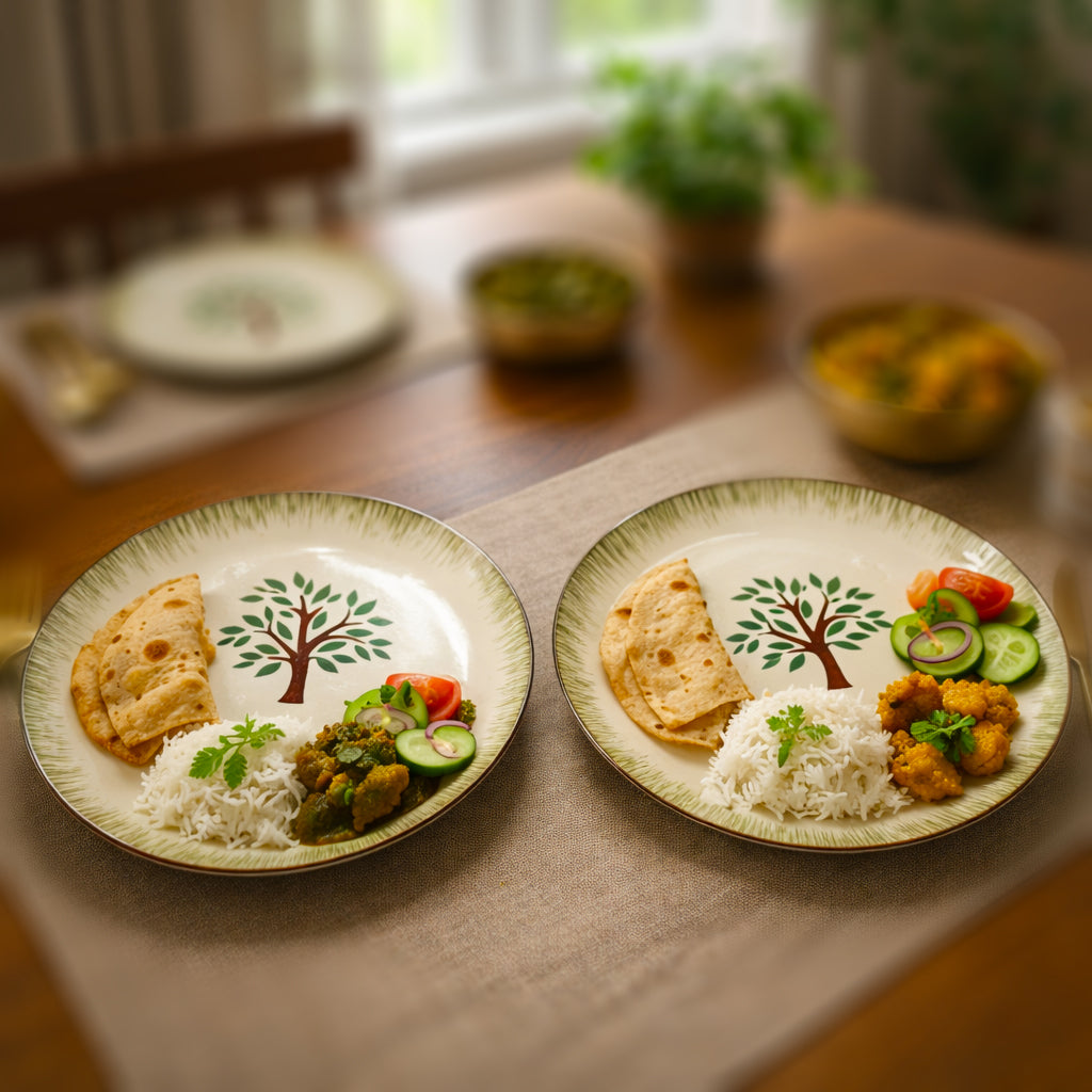 Ceramic Dinner Plate Set | Multicolour 'Palm Tree' Painting