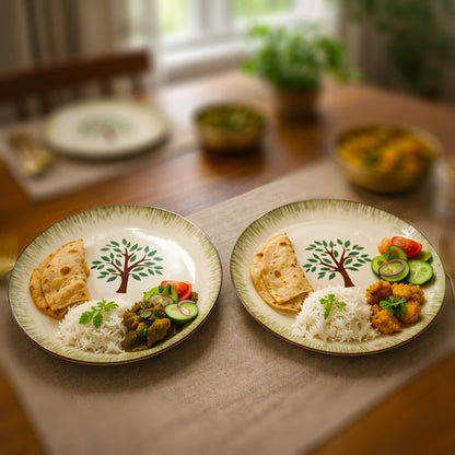 Ceramic Dinner Plate Set | Multicolour 'Palm Tree' Painting