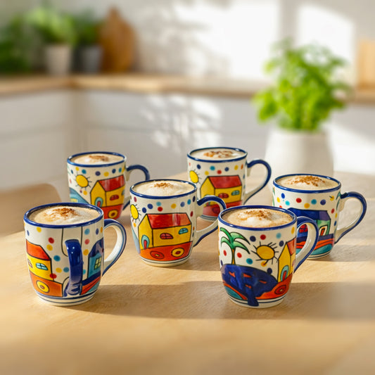 Coffee, Milk, Mugs Set of 6 | Multicolor Hand-Painting | 270 ml