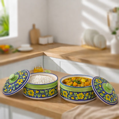 Hand Painted Ceramic Donga with Lid Set of 2