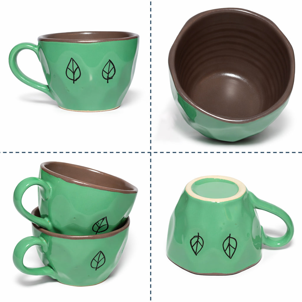 Coffee Mugs Set of 6 | Green-Grey | 220 ml