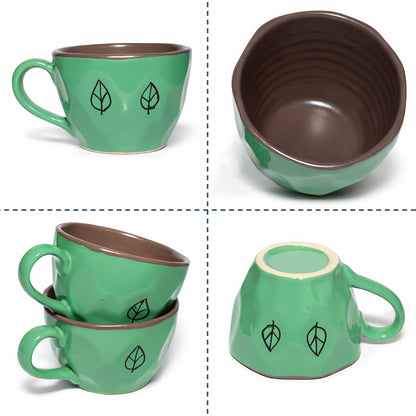 Coffee Mugs Set of 6 | Green-Grey | 220 ml