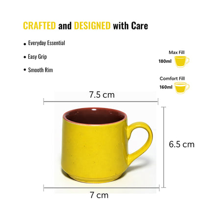 Tea Cups Set of 6 | Yellow - Brown | 180 ml