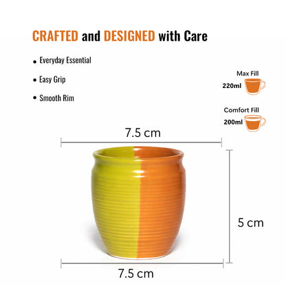 Tea Kullads Set of 6 | Parrot Green - Brown | 220 ml