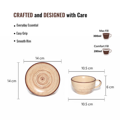 Coffee Mug Saucer Set | Cream - Brown | 300 ml