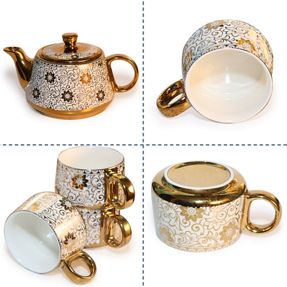 Tea Set | Golden-White | Kettle (1200 ml) & 6 Cups (200 ml)