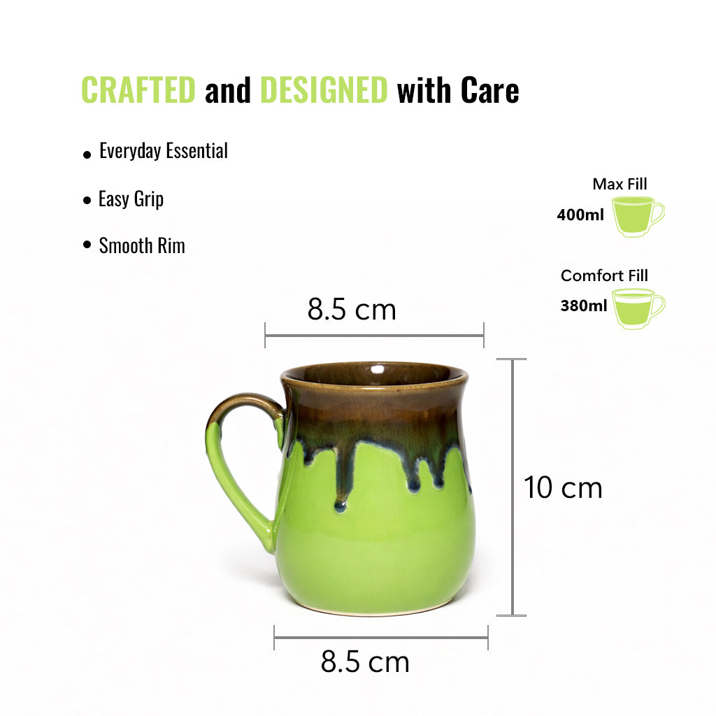 Milk Mugs Set of 6 | Parrot Green-Brown | 400ml