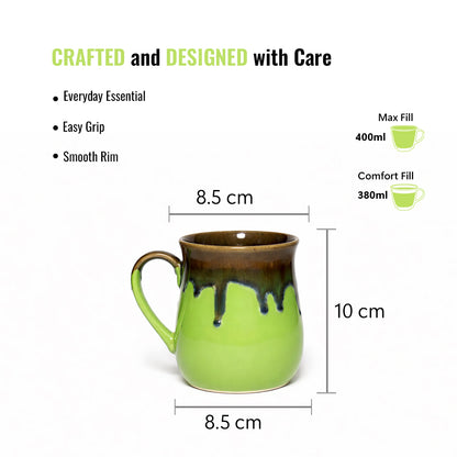 Milk Mugs Set of 6 | Parrot Green-Brown | 400ml