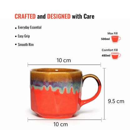 Maggie Mugs Set of 2 | Red - Golden | 500 ml