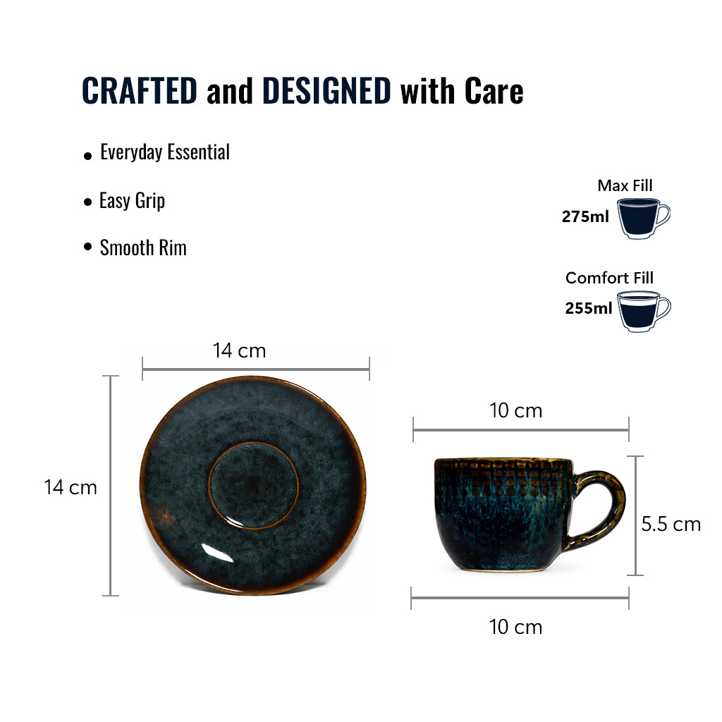 Coffee Mug Saucer Set | Teal | 275 ml.