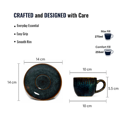 Coffee Mug Saucer Set | Teal | 275 ml.