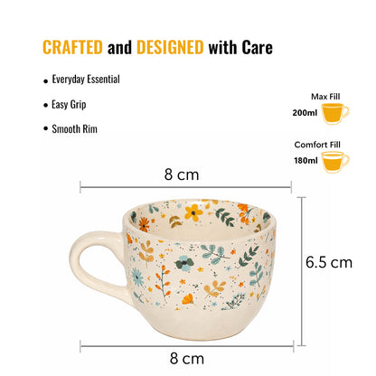 Coffee Mugs Set of 6 | Cream - Multicolor | 200 ml