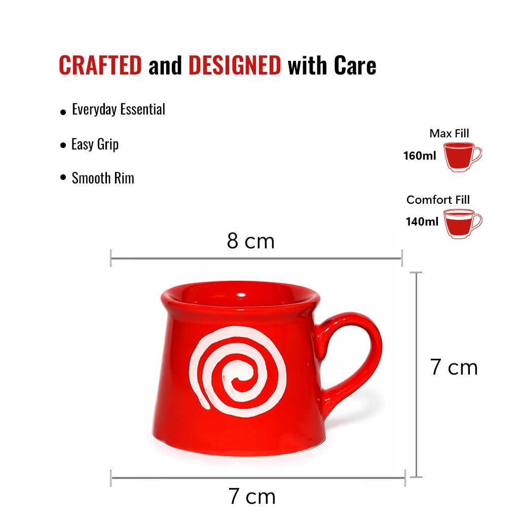 Tea Cups Set of 6 | Red - White | 160 ml