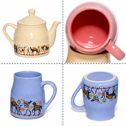 Royal Elephant Print Tea Set | Kettle (960 ml) & 6 Cups (160 ml)