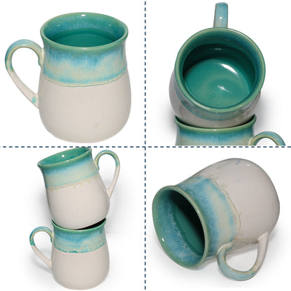 Milk Mugs Set of 6 | White-Teal | 400ml