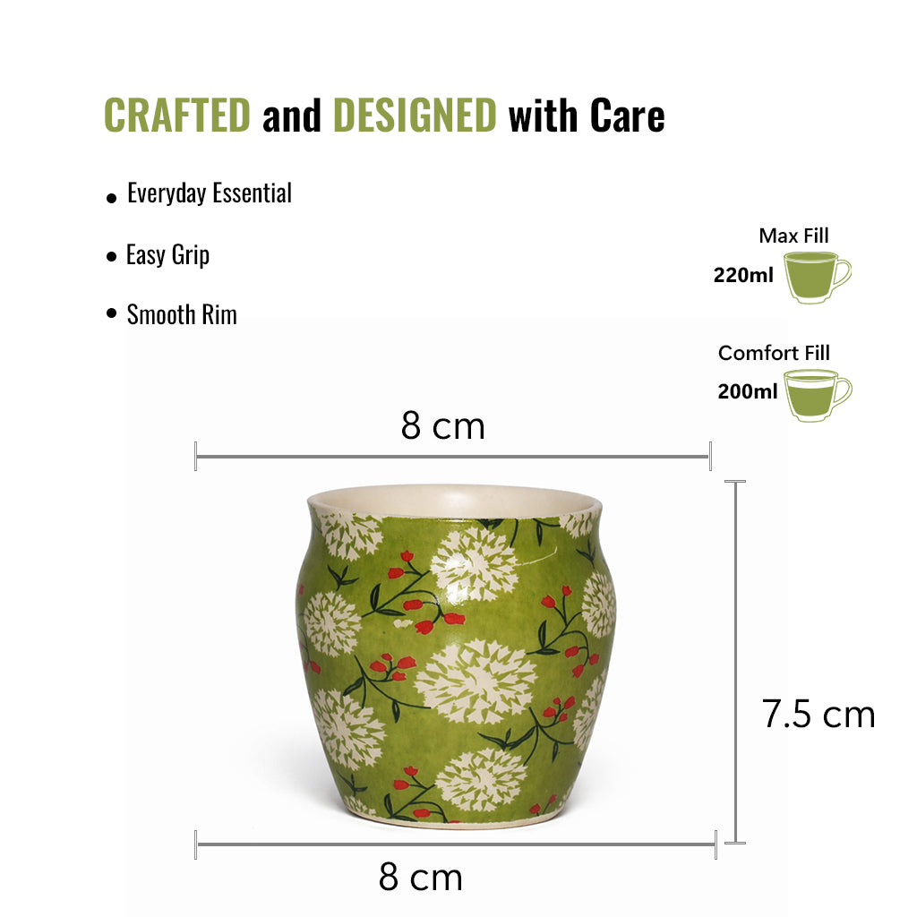 Tea Kullads Set of 6 | Green - White | 220 ml