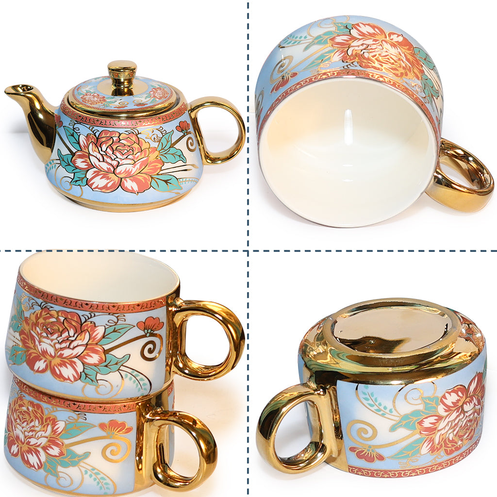 Tea Set | Golden Rose Print |  Kettle (1200 ml) & 6 Cups (200 ml)