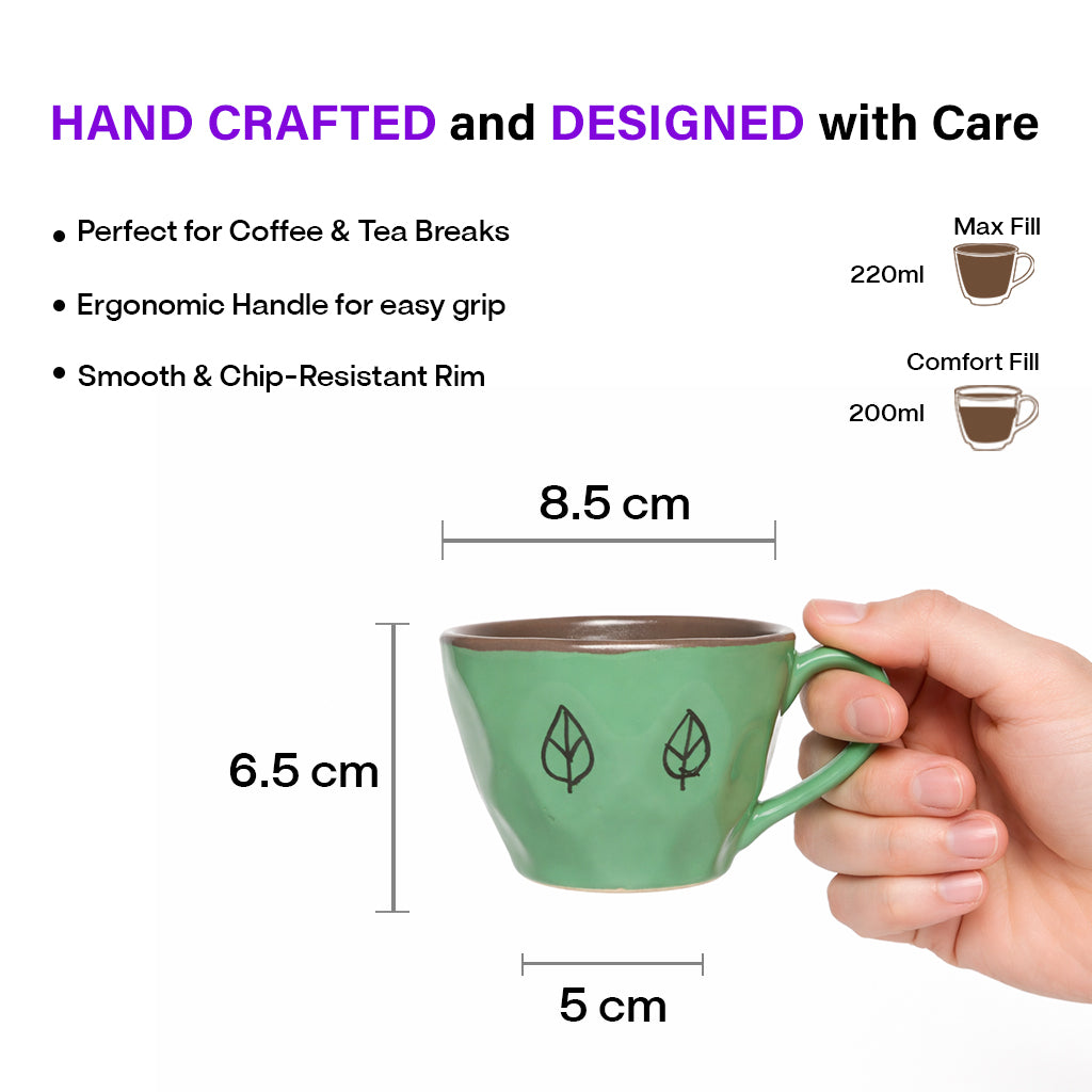 Coffee Mugs Set of 6 | Green-Grey | 220 ml