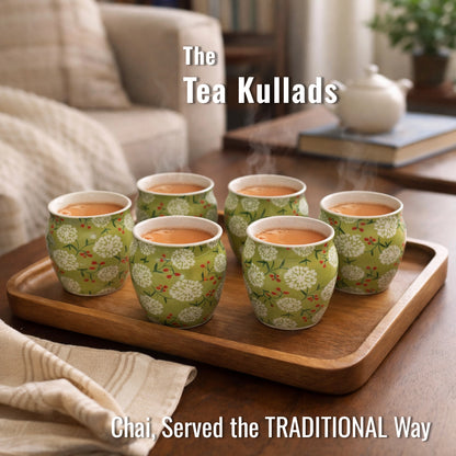 Tea Kullads Set of 6 | Green - White | 220 ml
