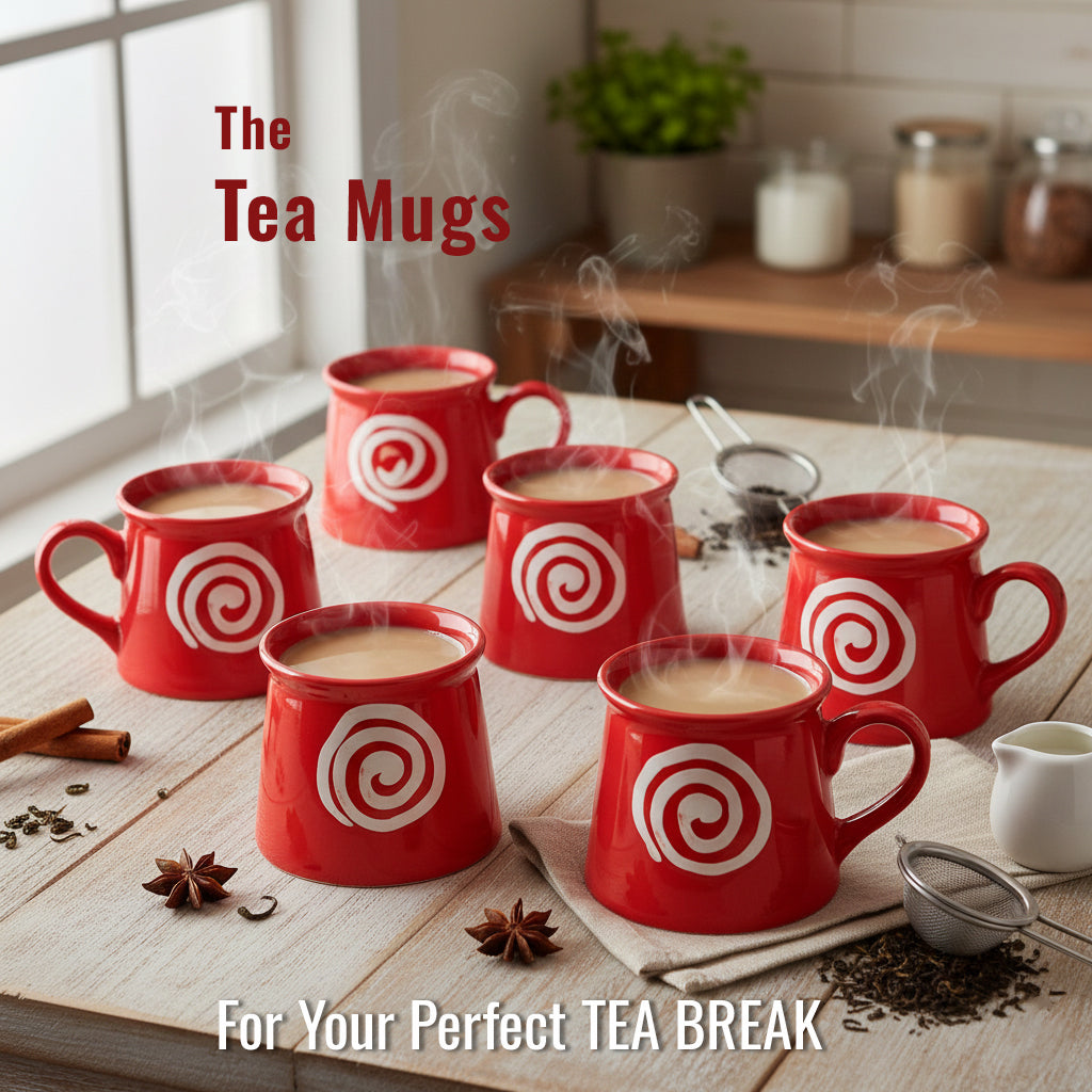 Tea Cups Set of 6 | Red - White | 160 ml