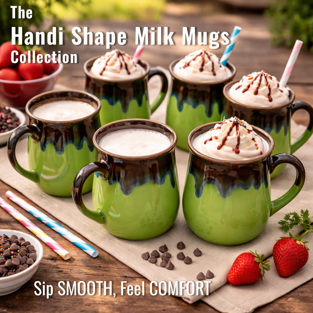 Milk Mugs Set of 6 | Parrot Green-Brown | 400ml