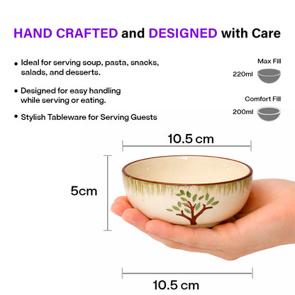 Ceramic Dinner Bowl Set of 6 | Soup, Curry & Rice Bowls| 220 ml