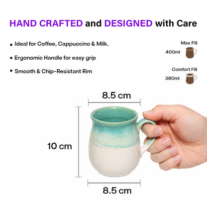 Milk Mugs Set of 6 | White-Teal | 400ml