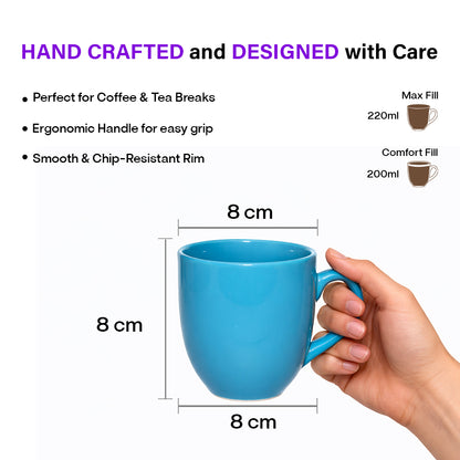 Coffee Mugs Set of 6 | Multicolour | 220 ml