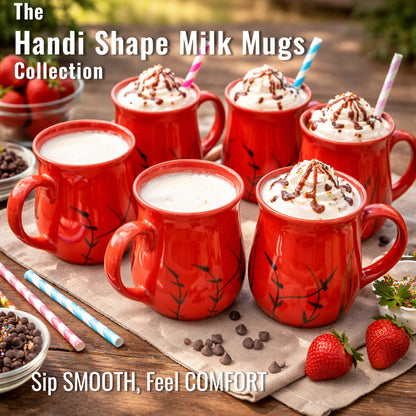 Milk Mugs Set of 6 | Red-Black | 400ml