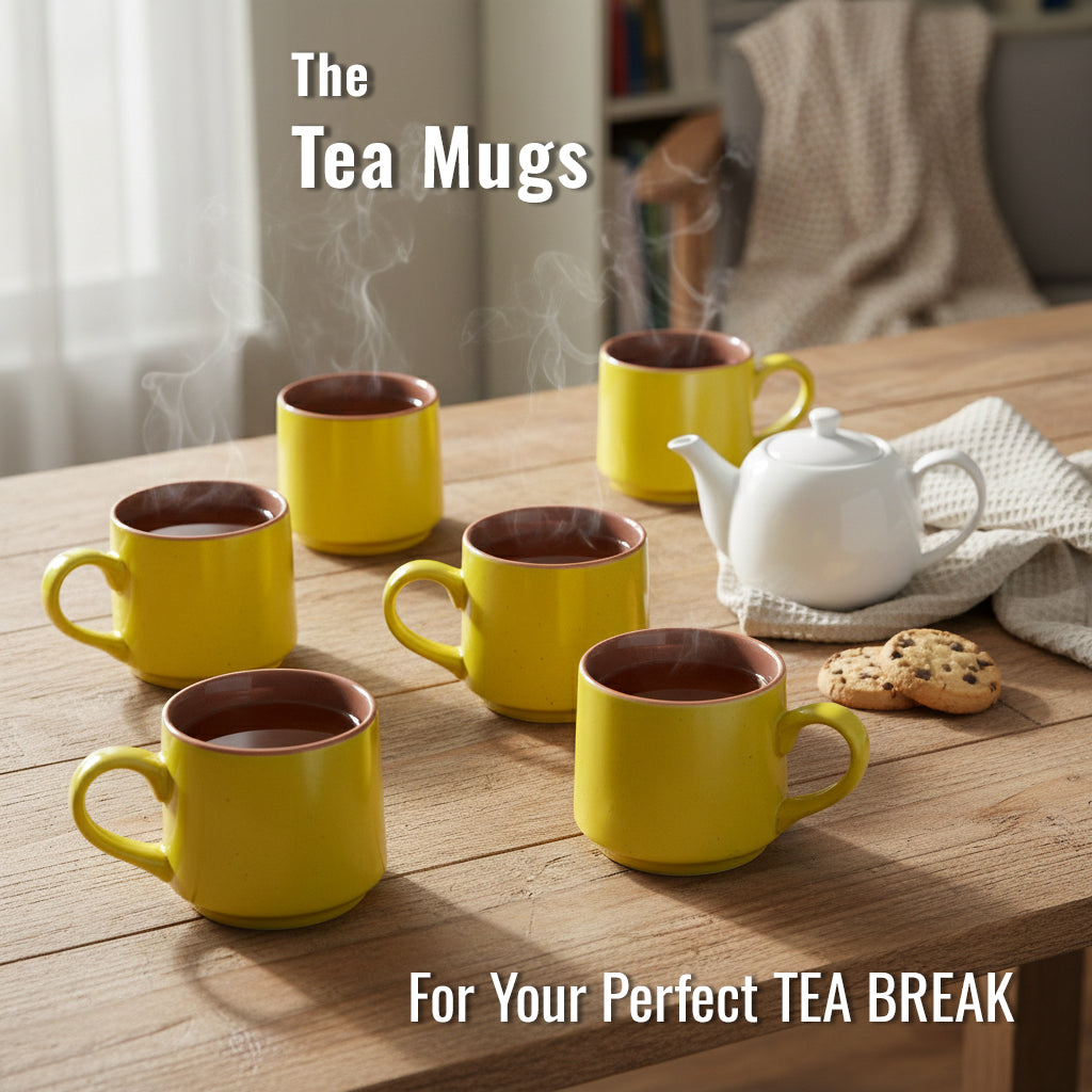 Tea Cups Set of 6 | Yellow - Brown | 180 ml